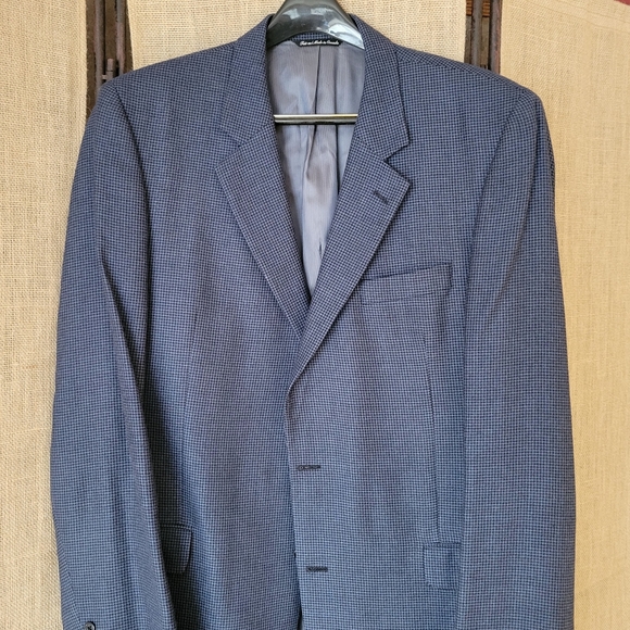 Cashmere Blazer Jack Victor Sport Coat 46 XL Blue Check Rochester Big Tall Italy - Picture 2 of 9